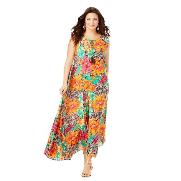 Roamans Womens Plus Size Crinkle A-Line Maxi Dress